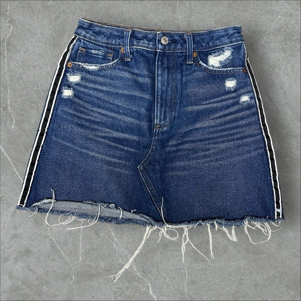 Abercrombie & Fitch Mini Skirt Womens 26 Blue Y2K Zoe Natural Rise A-Line Stripe